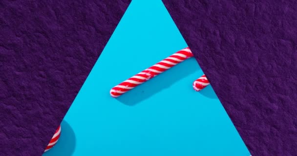 Animation Cadre Triangle Avec Bonbons Noël Sur Fond Bleu Noël — Video