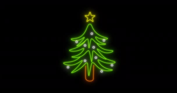 Animación Árbol Navidad Neón Sobre Fondo Negro Navidad Tradición Concepto — Vídeos de Stock