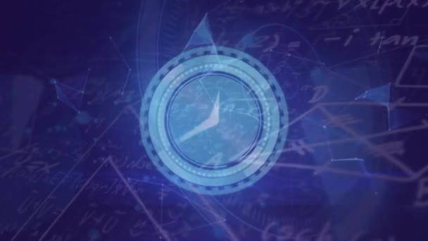 Animación Del Reloj Del Globo Sobre Procesamiento Datos Sobre Fondo — Vídeo de stock