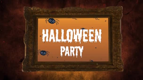 Animação Moldura Vintage Sobre Halloween Feliz Aranhas Fundo Halloween Tradição — Vídeo de Stock