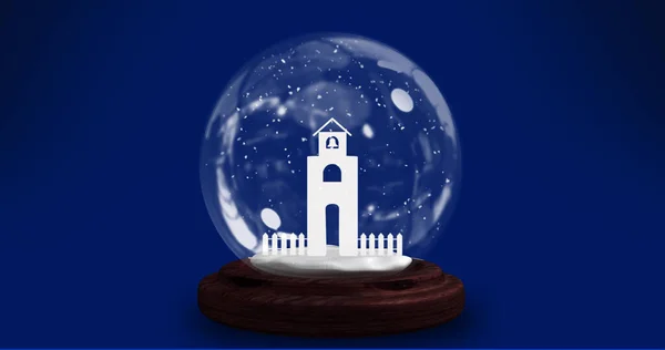 Kép Hógömb Felett Kék Háttér Karácsony Hagyomány Ünnepség Koncepció Digitálisan — Stock Fotó