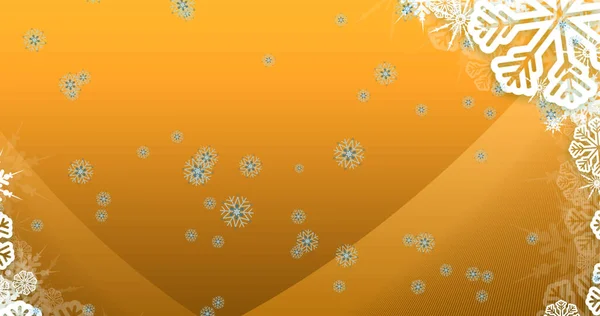 Εικόνα Από Νιφάδες Χιονιού Που Πέφτουν Πορτοκαλί Φόντο Χριστούγεννα Παράδοση — Φωτογραφία Αρχείου