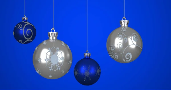 Afbeelding Van Kerstballen Blauwe Achtergrond Kerstmis Traditie Viering Concept Digitaal — Stockfoto