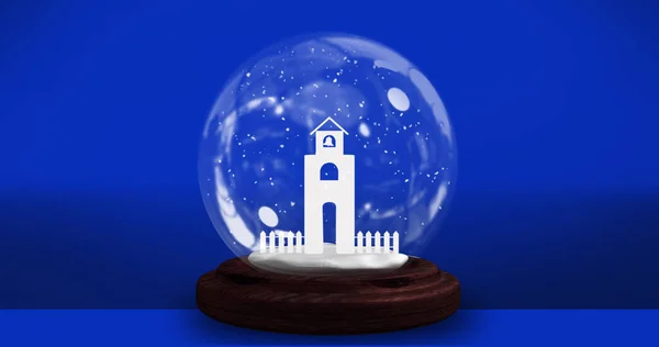 Képek Karácsonyi Hógömb Felett Kék Háttér Karácsony Tél Hagyomány Ünnepség — Stock Fotó