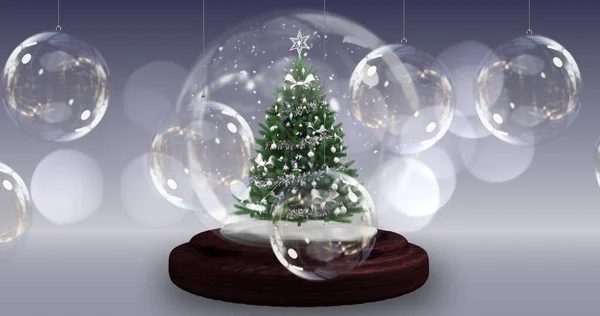 Image Snow Globe Christmas Tree Christmas Baubles Decoration Christmas Tradition — Stock Photo, Image