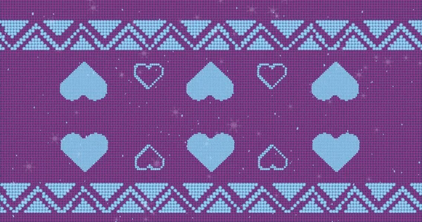 Afbeelding Van Kerst Blauw Hart Patroon Met Sneeuw Vallen Paarse — Stockfoto