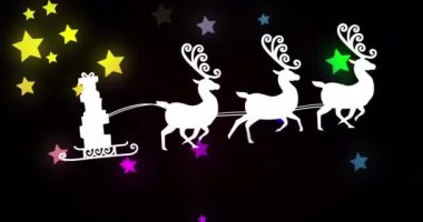 Siyah arkaplandaki yıldızların üzerindeki Noel Baba kızağının canlandırması