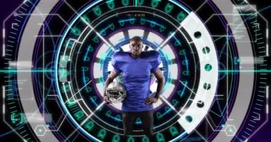 Afrika kökenli Amerikalı erkek rugby oyuncusunun animasyonu siyah arkaplanda tarama yapıyor.