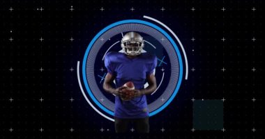 Afrika kökenli Amerikalı erkek rugby oyuncusunun animasyonu siyah arkaplanda tarama yapıyor.