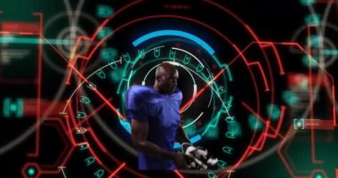 Afrika kökenli Amerikalı erkek rugby oyuncusunun animasyonu siyah arkaplanda tarama yapıyor.