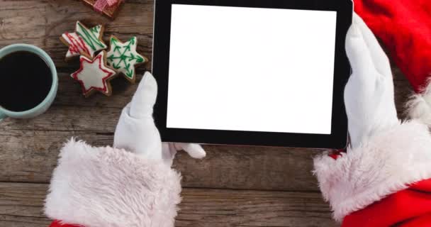 Animation Santa Claus Hålla Tablett Med Kopieringsutrymme Jul Kakor Bakgrunden — Stockvideo