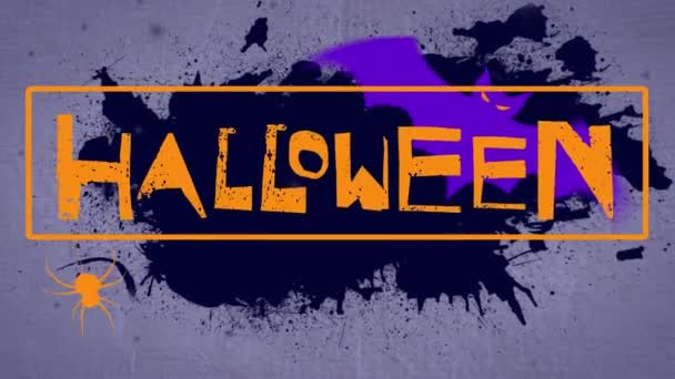 Animation Happy Halloween Text Spider Blue Background Halloween Tradition Celebration — Stock Video