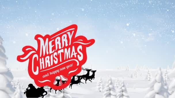 Animation Merry Christmas Happy New Year Santa Sleigh Winter Landscape — Stock Video