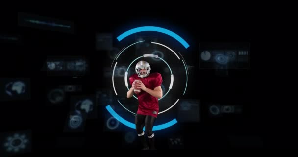 Animación Del Jugador Rugby Masculino Caucásico Sobre Escaneo Del Visor — Vídeo de stock