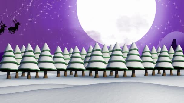 Animación Nieve Cayendo Sobre Árboles Sobre Fondo Azul — Vídeos de Stock