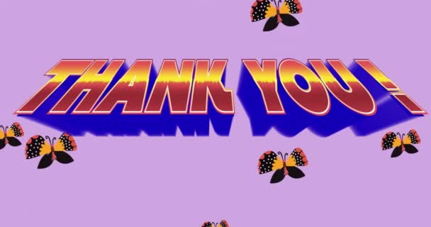 Animation Thank You Pink Background Butterflies Computer Games Technology Concept — Stock Video