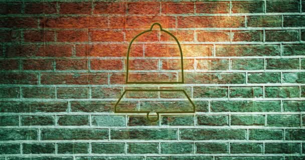 Animation Glowing Neon Bell Notification Icon Brick Wall Social Media — Stock Video