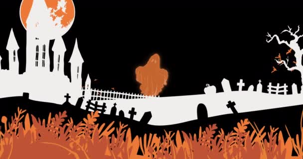Animacja Cmentarza Halloween Nietoperzy Ducha Czarnym Tle Horror Strach Halloween — Wideo stockowe