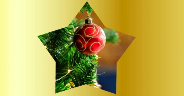 Animación Marco Forma Estrella Con Árbol Navidad Fondo Navidad Tradición — Vídeos de Stock
