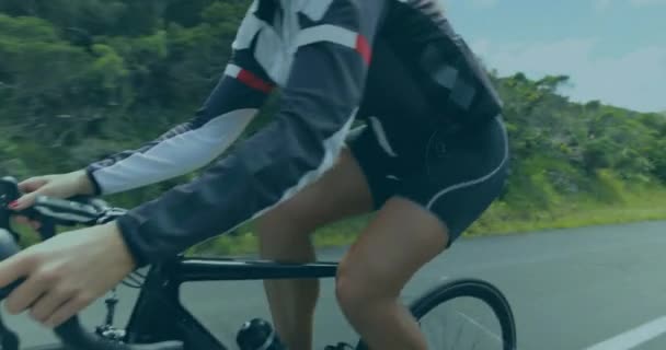 Animación Ecuaciones Matemáticas Manuscritas Que Registran Sobre Mujer Bicicleta Carretera — Vídeos de Stock