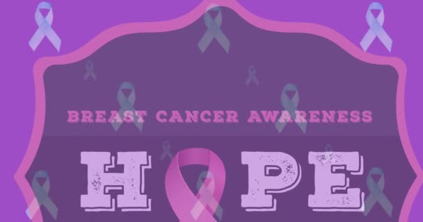 Animation Breast Cancer Awareness Text Pink Ribbon Purple Background Breast — Stock Video