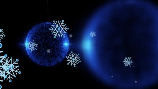 Animation Flocons Neige Boules Noël Sur Fond Noir Noël Tradition — Video