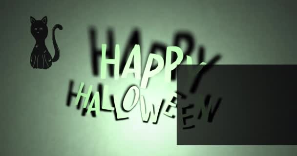 Animation Happy Halloween Black Cat Light Green Background Halloween Tradition — Stock Video