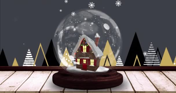 Анімація Снігу Падає Над Різдвяним Сніговим Глобусом Сірому Фоні Різдво — стокове відео