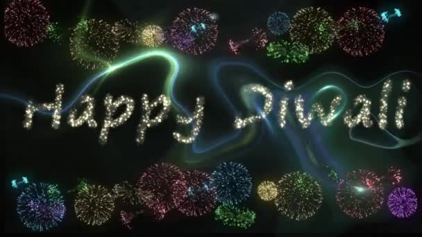 Animación Feliz Diwali Sobre Fuegos Artificiales Sobre Fondo Negro Diwali — Vídeo de stock