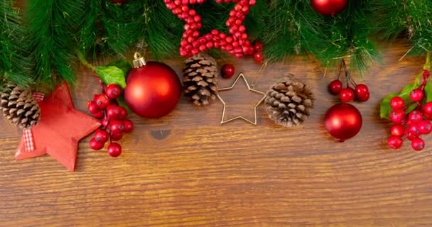 Κινούμενα Σχέδια Χριστουγεννιάτικων Διακοσμήσεων Ξύλινο Φόντο Χριστούγεννα Παράδοση Και Χειμερινή — Αρχείο Βίντεο