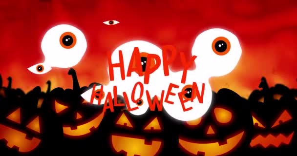 Animáció Boldog Halloween Szemek Felett Jack Lámpások Tűz Horror Félelem — Stock videók