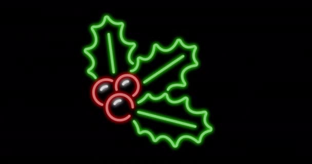 在黑色背景上的霓虹灯的动画 圣诞节 传统和冬季庆祝概念数字制作的视频 — 图库视频影像