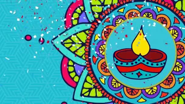 Animation Happy Diwali Colorful Confetti Decorative Mandala Blue Background Diwali — Stock Video
