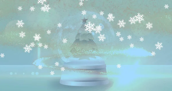 Изображение Снежного Шара Рождественской Ёлкой Падающей Звездой Снегом Рождество Традиции — стоковое фото