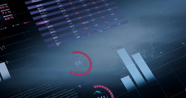 Imagem Digital Processamento Dados Financeiros Estatísticos Contra Fundo Azul Finanças — Fotografia de Stock
