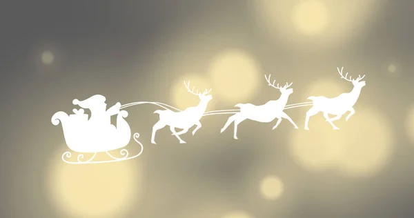 ベージュ地のライトの上にサンタのそりのイメージ クリスマス冬伝統お祝いのコンセプトデジタルで生成されたイメージ — ストック写真
