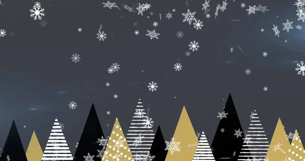 Immagine Neve Che Cade Sugli Alberi Sfondo Nero Natale Tradizione — Foto Stock