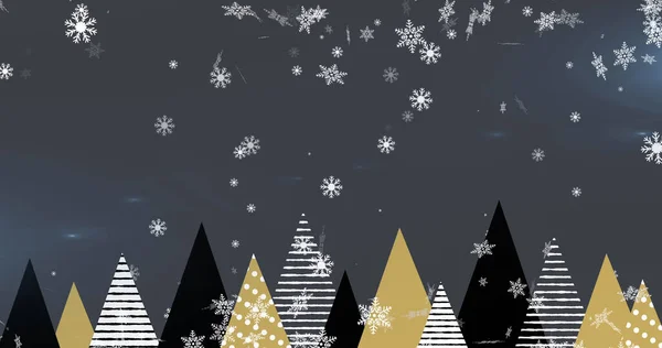 Image Snow Falling Trees Black Background Christmas Tradition Celebration Concept — Stock Photo, Image