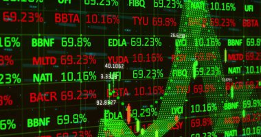 Finansal veri işlemesi üzerinden kara fon üzerinden borsa veri işlemesinin dijital görüntüsü. Küresel ekonomi borsası ve Global finans