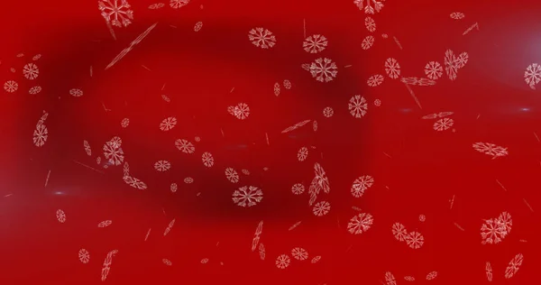 Imagen Copos Nieve Cayendo Sobre Fondo Rojo Navidad Tradición Concepto —  Fotos de Stock