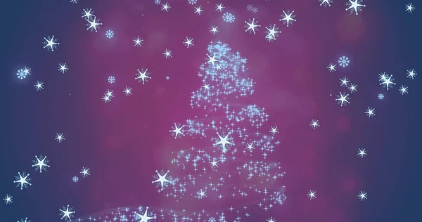 Image Christmas Tree Shooting Star Snow Falling Christmas Tradition Celebration — Stock Photo, Image