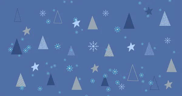 Imagem Árvores Natal Sobre Neve Caindo Sobre Fundo Azul Natal — Fotografia de Stock