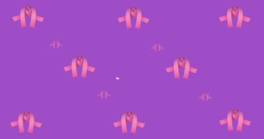 Mor arka planda pembe kurdeleli umut metni animasyonu. Göğüs kanseri pozitif farkındalık kampanyası konsepti dijital olarak üretildi.