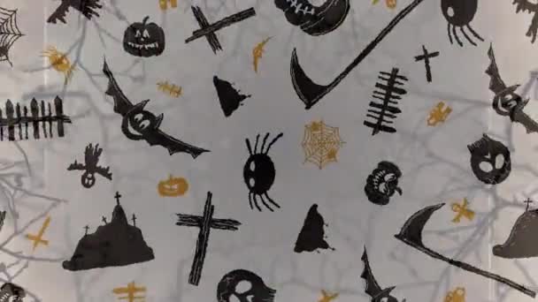 コウモリ カボチャ 十字架とハロウィーンの背景のアニメーション ハロウィーンの伝統とお祝いのコンセプトデジタル生成ビデオ — ストック動画