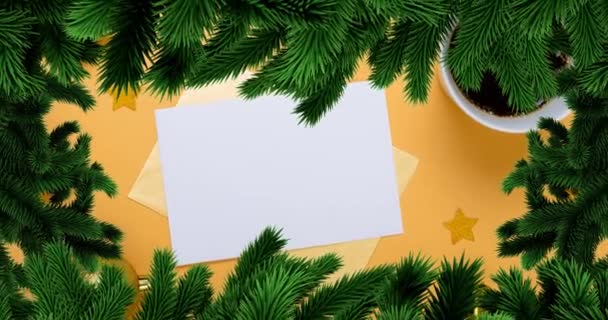 Κινούμενο Σχέδιο Χριστουγεννιάτικο Έλατο Πάνω Από Φύλλο Αντίγραφο Χώρου Και — Αρχείο Βίντεο