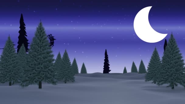 Animation Neige Tombant Sur Les Arbres Sur Fond Bleu — Video