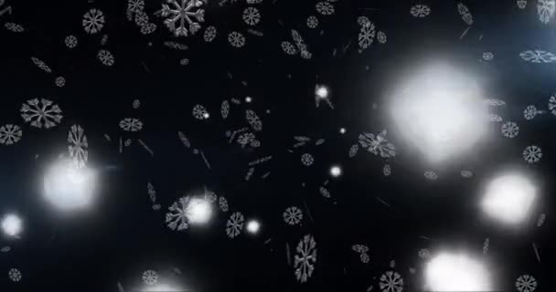Κινούμενα Σχέδια Νιφάδων Χιονιού Που Πέφτουν Μαύρο Φόντο — Αρχείο Βίντεο