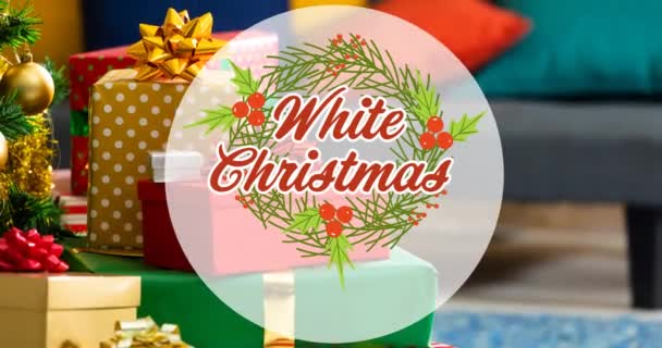 Animación Texto Blanco Navidad Sobre Los Regalos Fondo Navidad Tradición — Vídeo de stock