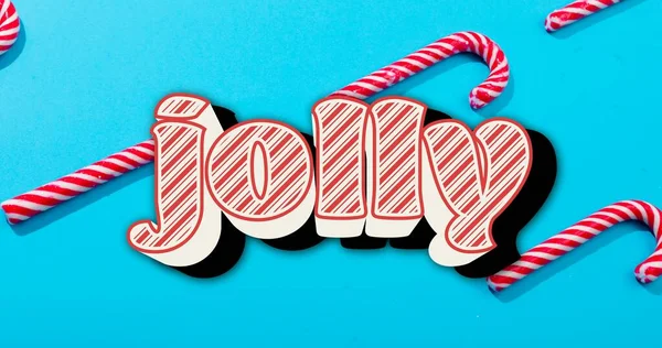 Composition Jolly Text Candy Canes Blue Background Christmas Christmas Winter — Stock Photo, Image