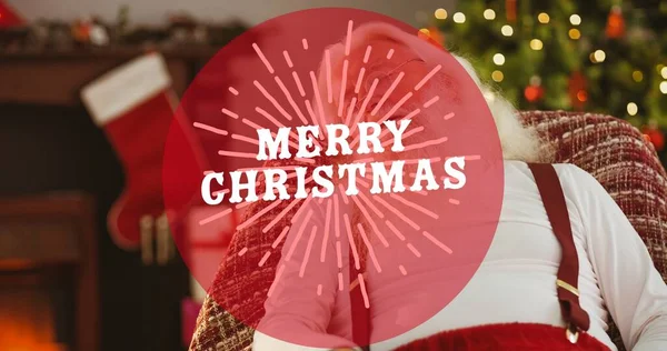 Összetétele Boldog Karácsonyi Szöveg Felett Mikulás Claus Alszik Karácsony Tél — Stock Fotó